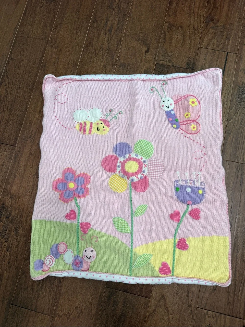 ArtWalk Knits For Kids Pink Cotton Garden Butterfly Bee Knit Baby Blanket 24x24